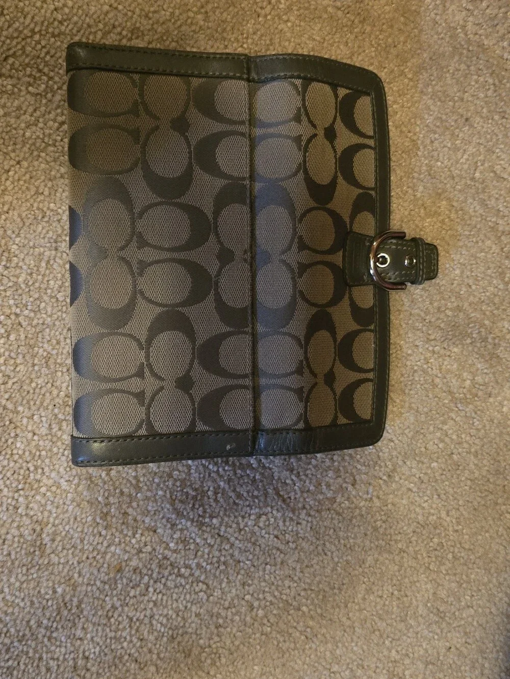 Coach Grey Signature Canvas Buckle Clutch Wallet